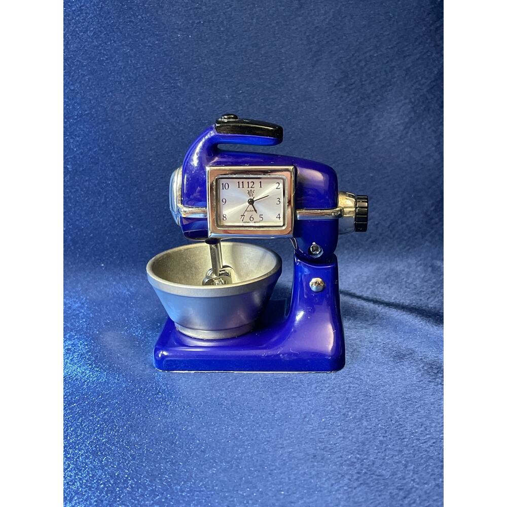 Waterbury Clock Blue Metal Miniature Cooking Mixer Quartz Clock